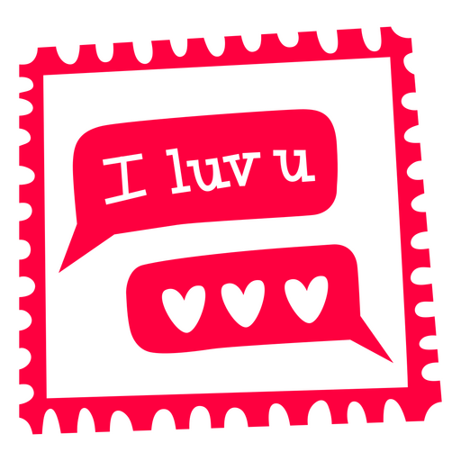 Selo postal com as palavras eu te amo e corações Desenho PNG