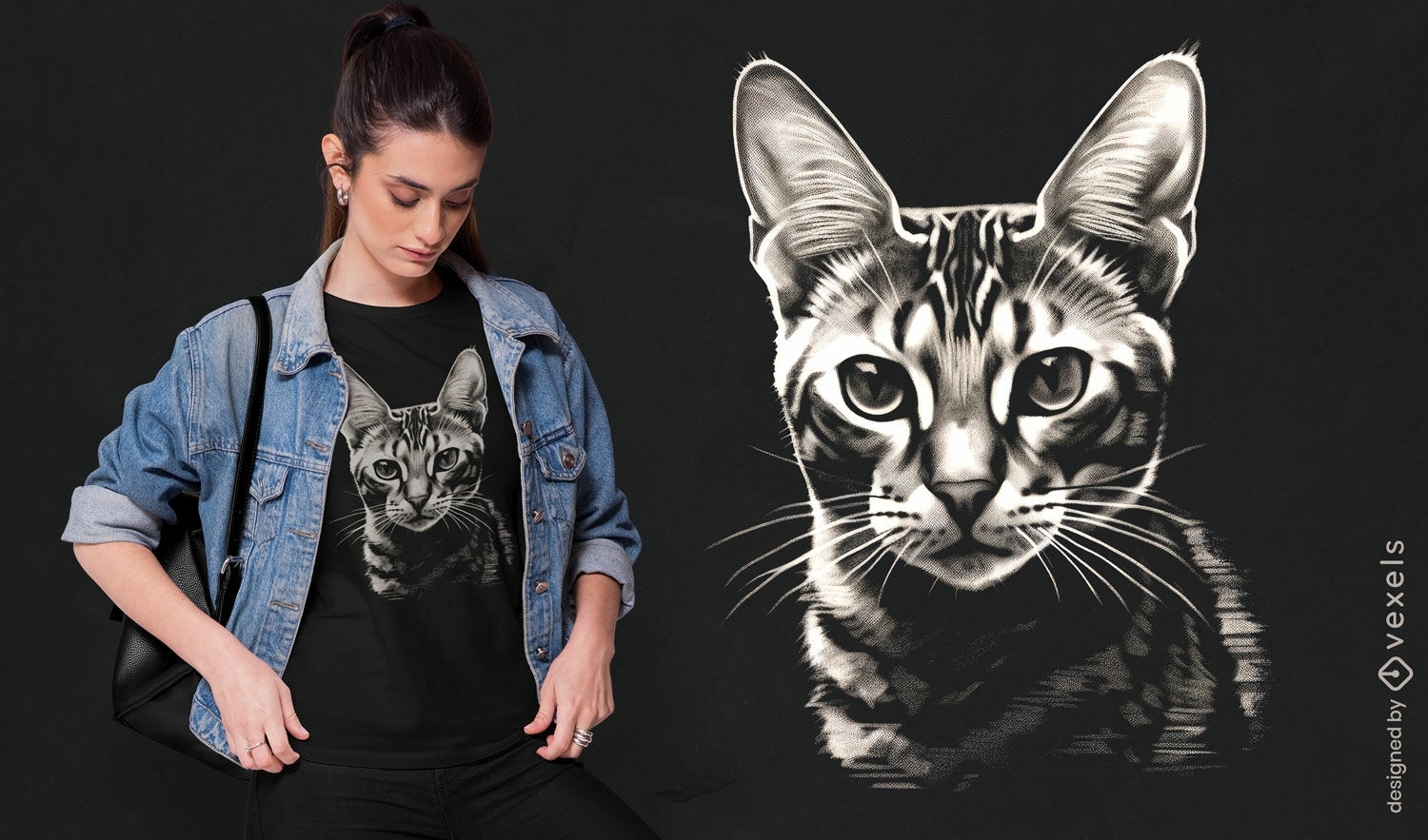 Design detalhado de camiseta com cara de gato