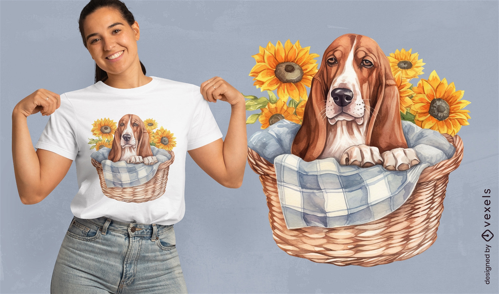 Design de camiseta animal de cachorro basset hound