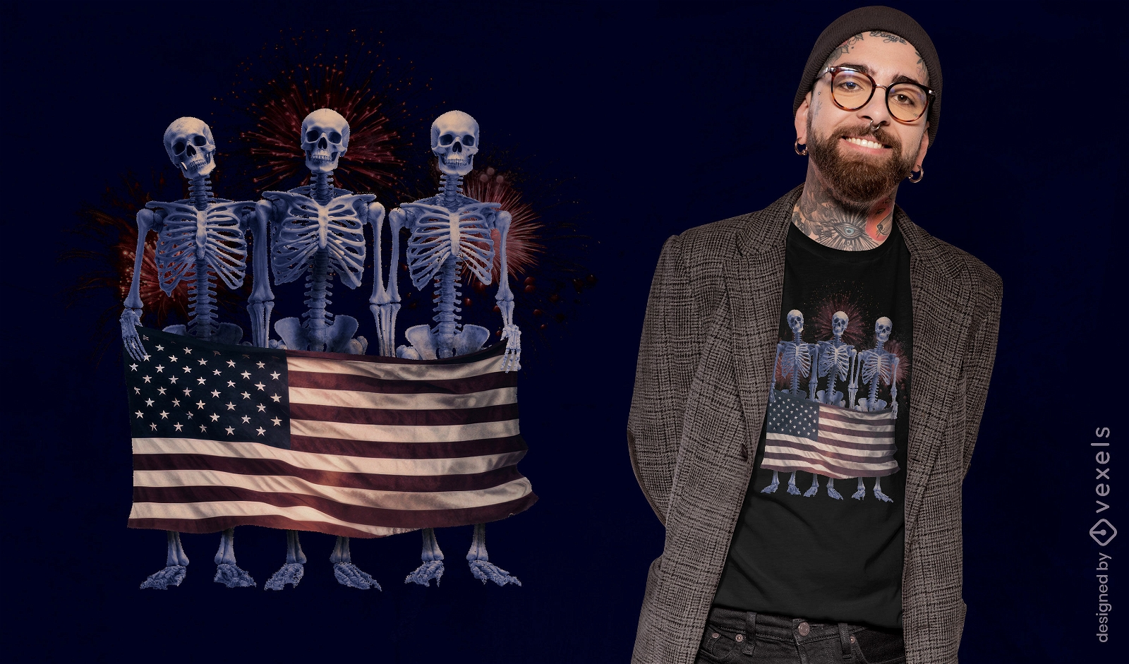 Patriotisches Skelett-T-Shirt-Design
