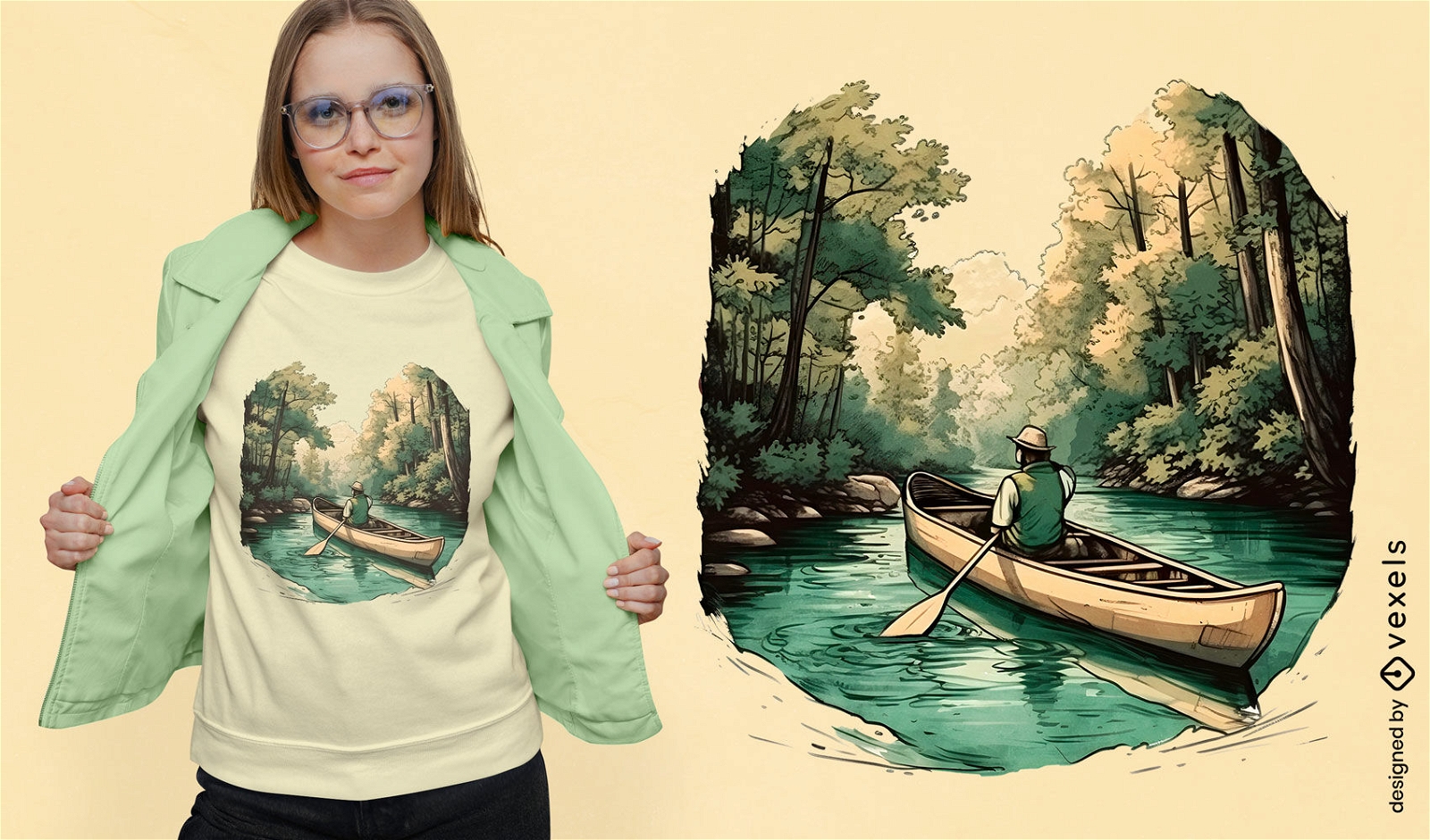 Diseño de camiseta de río en canoa.