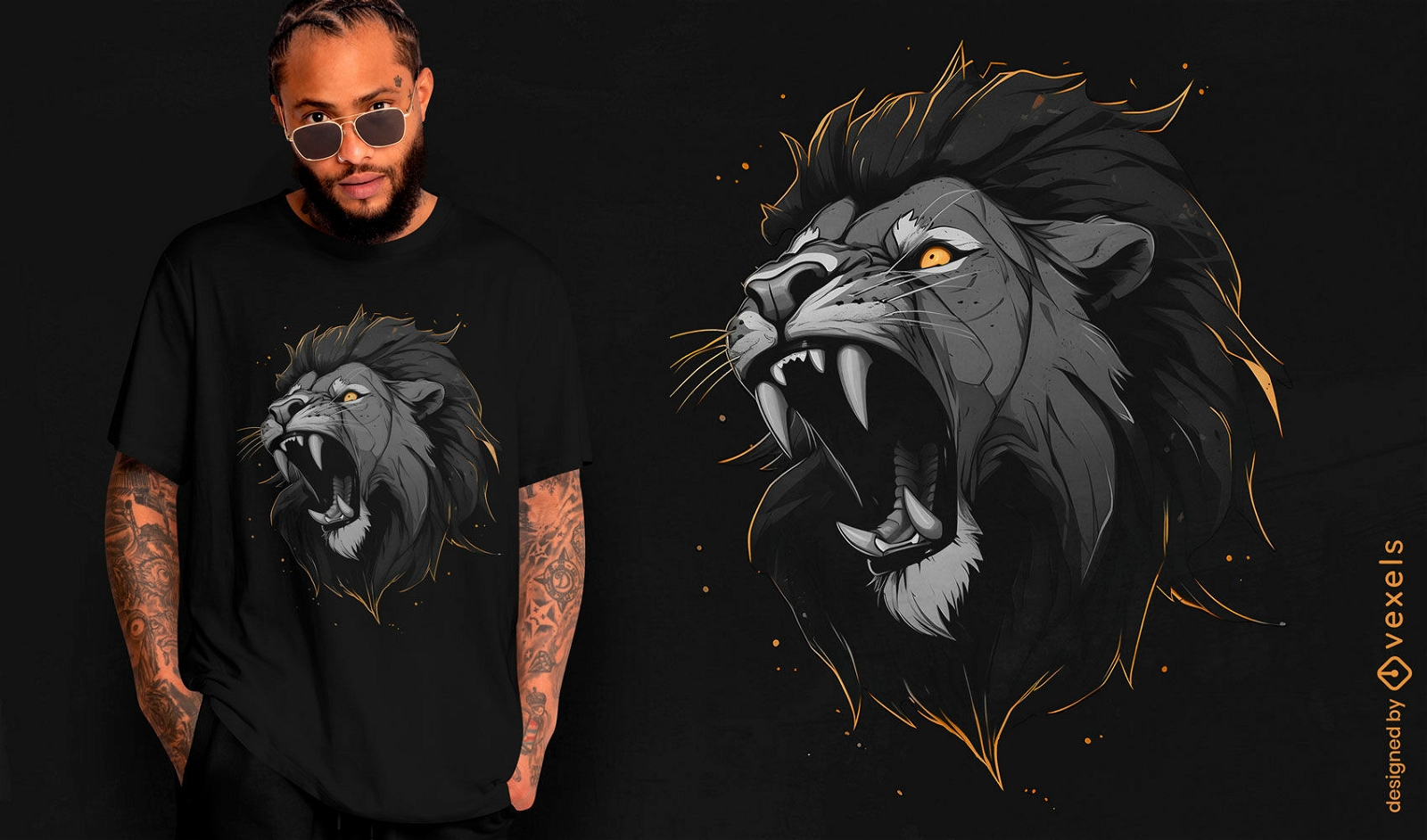 T-Shirt-Design mit brüllendem Löwen