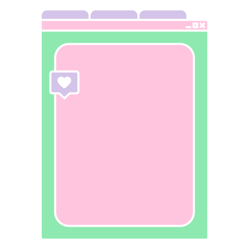 Caja rosa y verde con un corazón. Diseño PNG