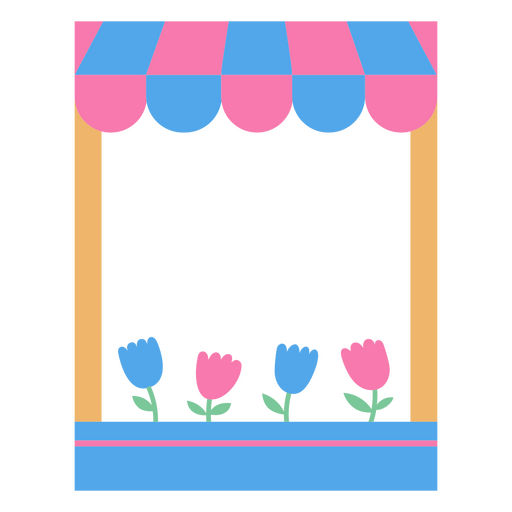 Blaues und rosa Schaufenster mit Blumen PNG-Design