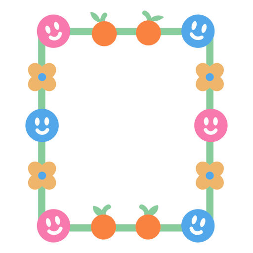 Marco colorido con caras sonrientes y naranjas. Diseño PNG
