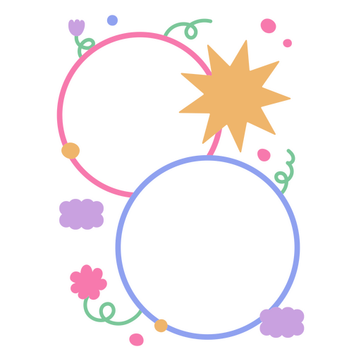 Marco circular con flores y un sol. Diseño PNG