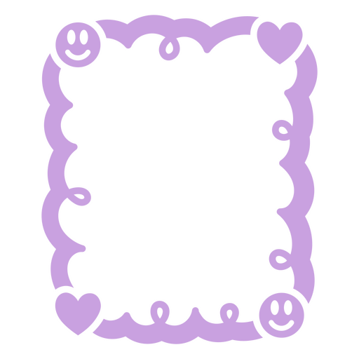 Purple frame with hearts and smiley faces PNG Design