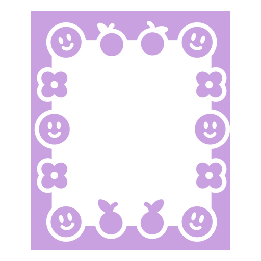 Playful pastel border illustration with smiley faces and fruits PNG Design