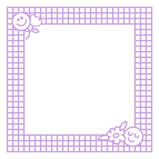 Playful grid border design with smiling elements PNG Design