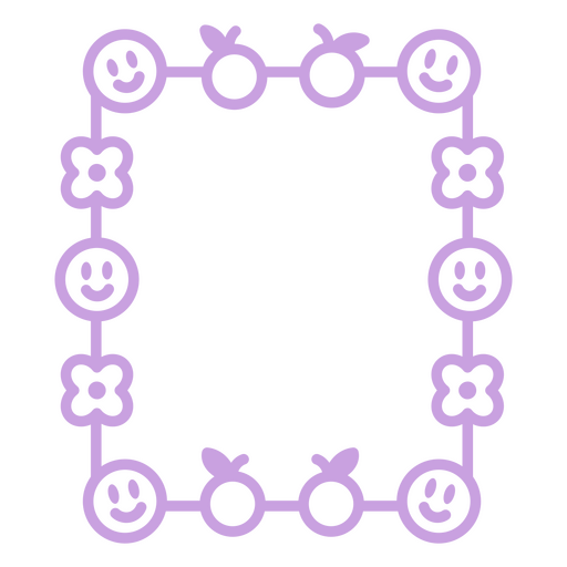 Diseño divertido de cara sonriente y borde de flores. Diseño PNG