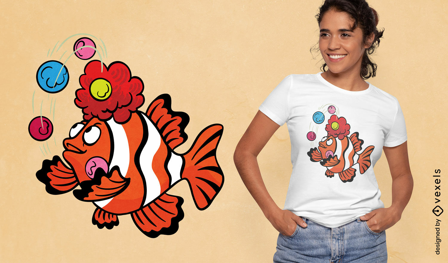 Design colorido de camiseta peixe-palha?o