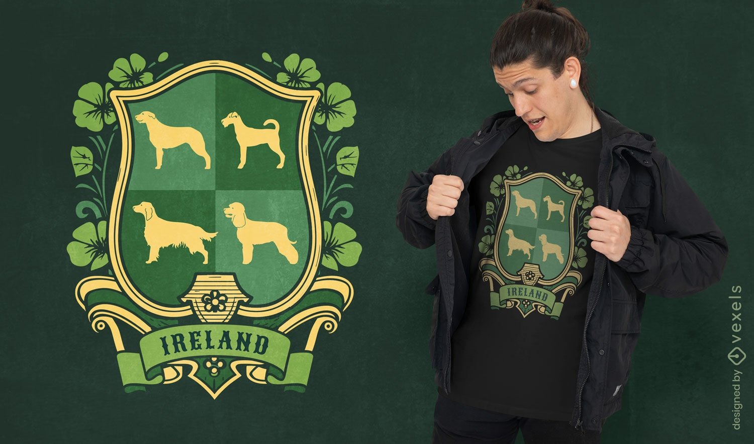 Diseño de camiseta con escudo de armas irlandés.