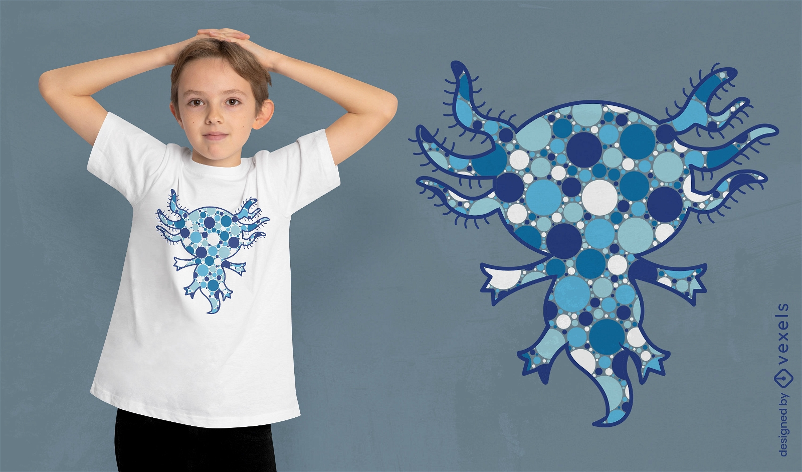 Design de camiseta com pontos azuis Axolotl