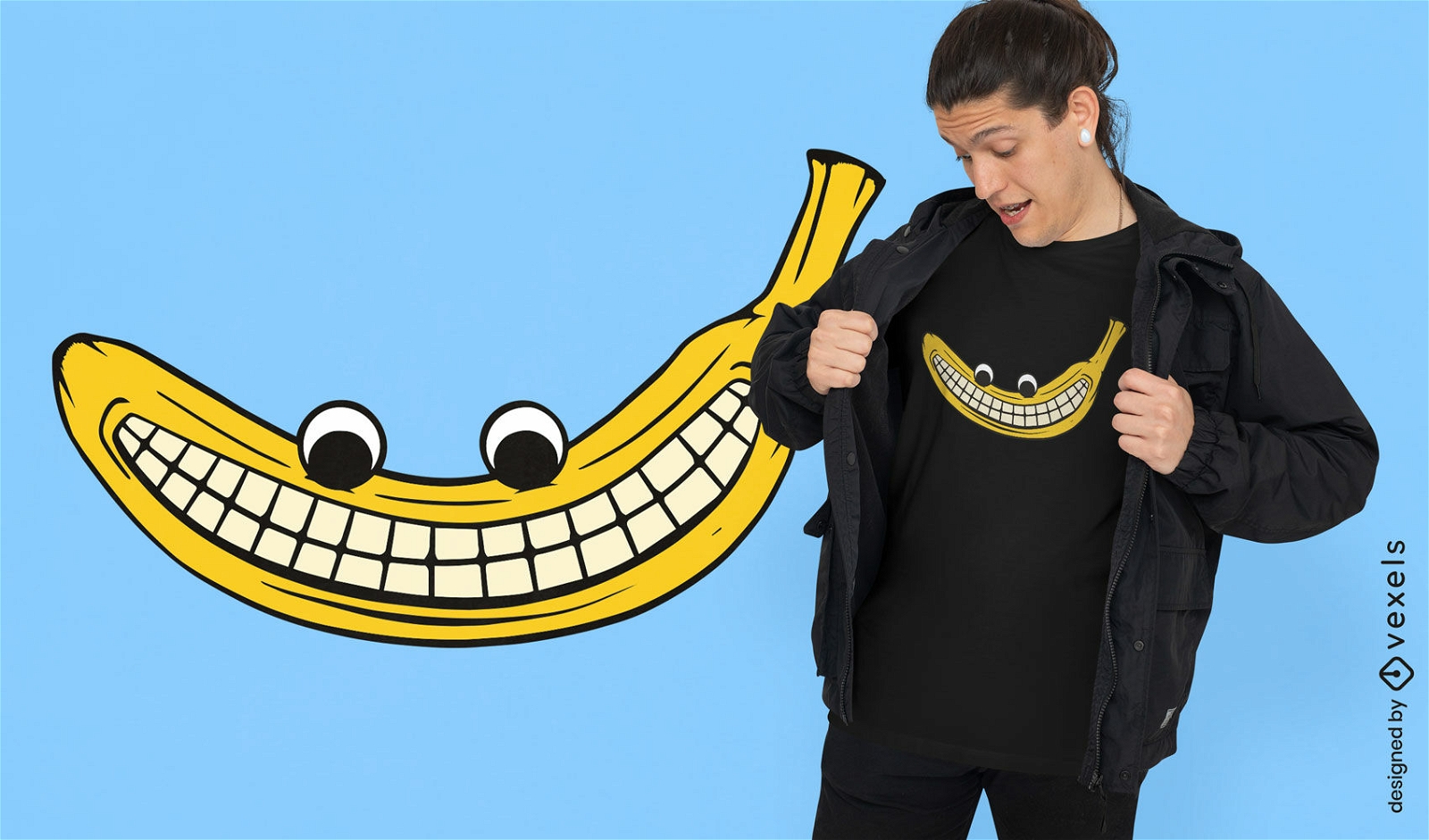 Diseño de camiseta de plátano sonriente.