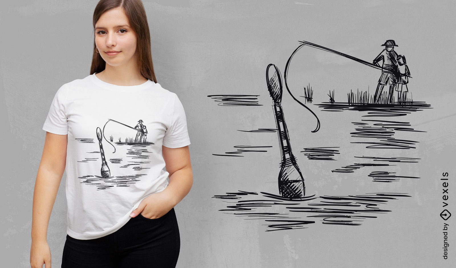Esboço do design de uma camiseta de pescador