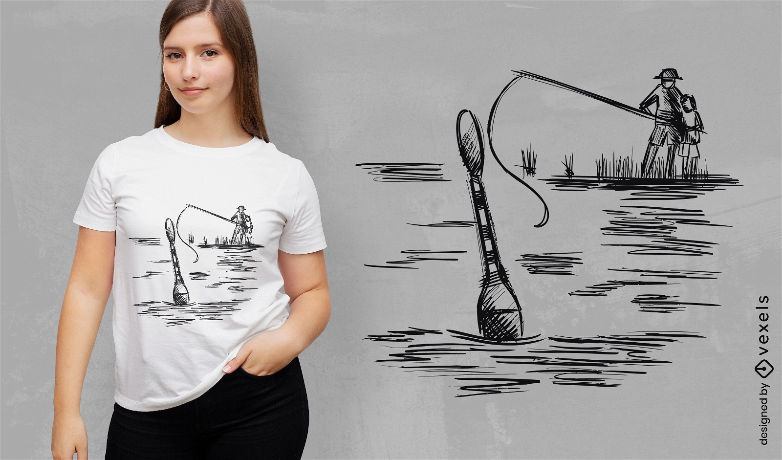 Skizze eines Fischer-T-Shirt-Designs