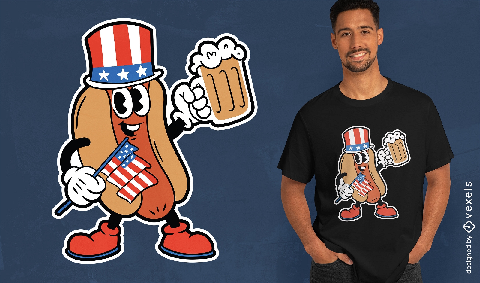 Diseño de camiseta patriótica de hot dog de EE. UU.