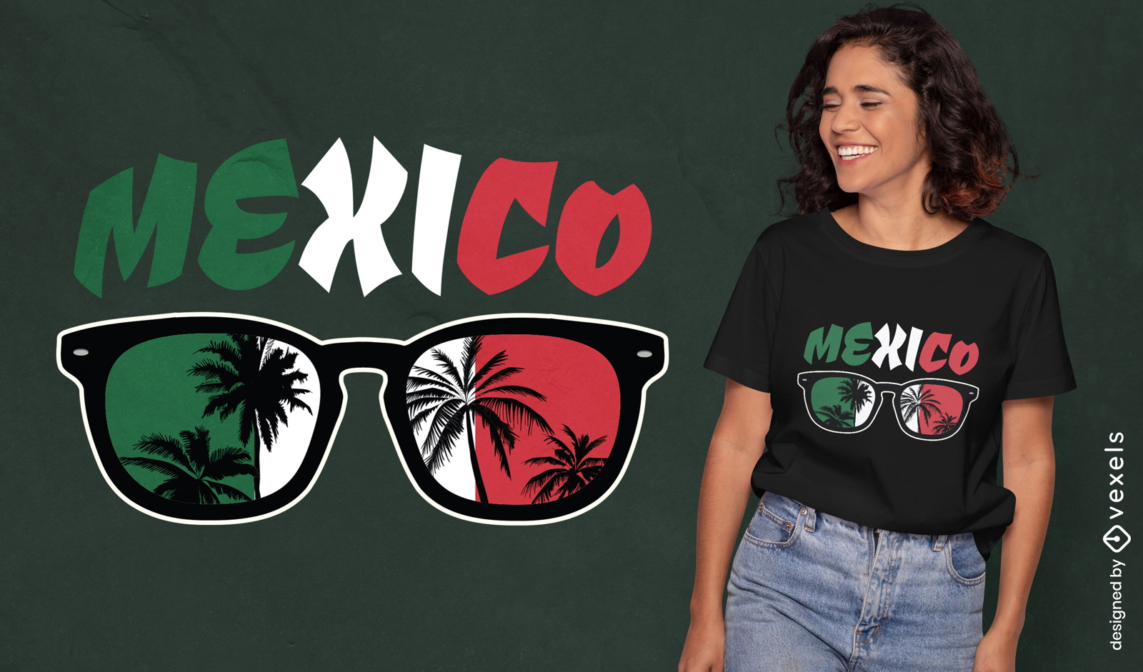 Design de camiseta com óculos de sol do México