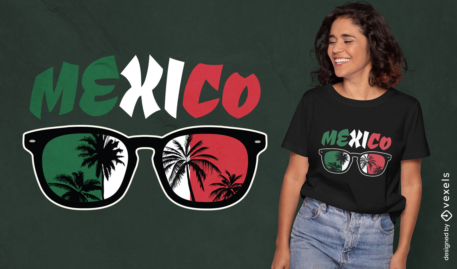 Diseño de camiseta de gafas de sol de México.