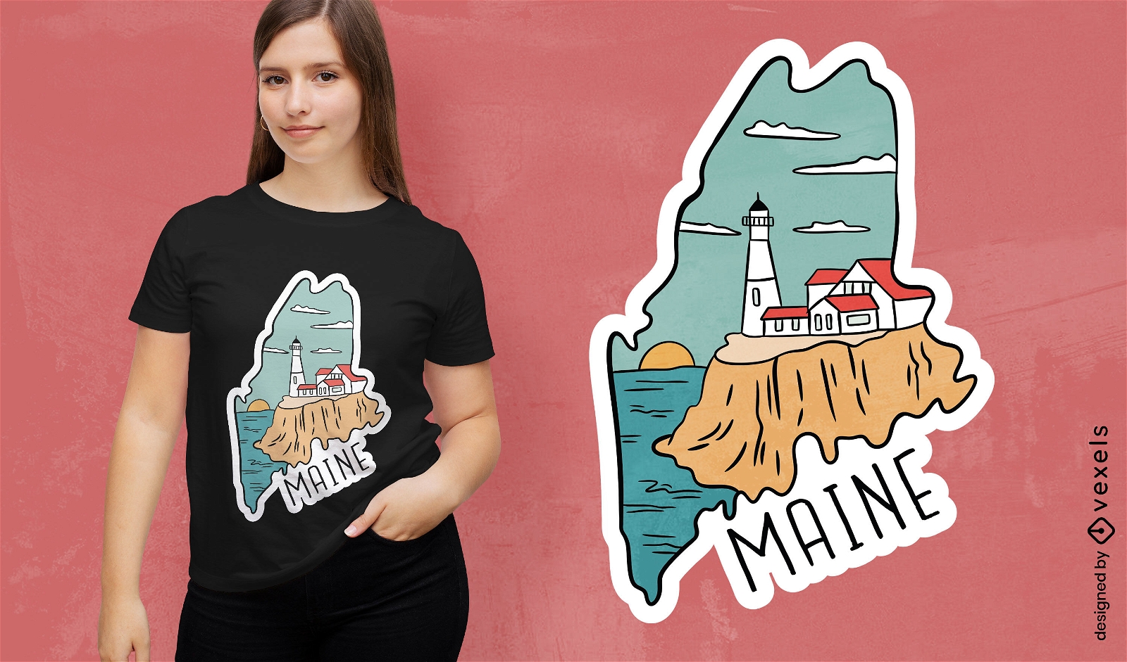Design de camiseta do farol do Maine