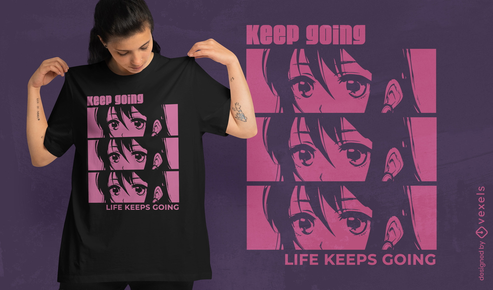 Diseño de camiseta monocromática de chica anime.