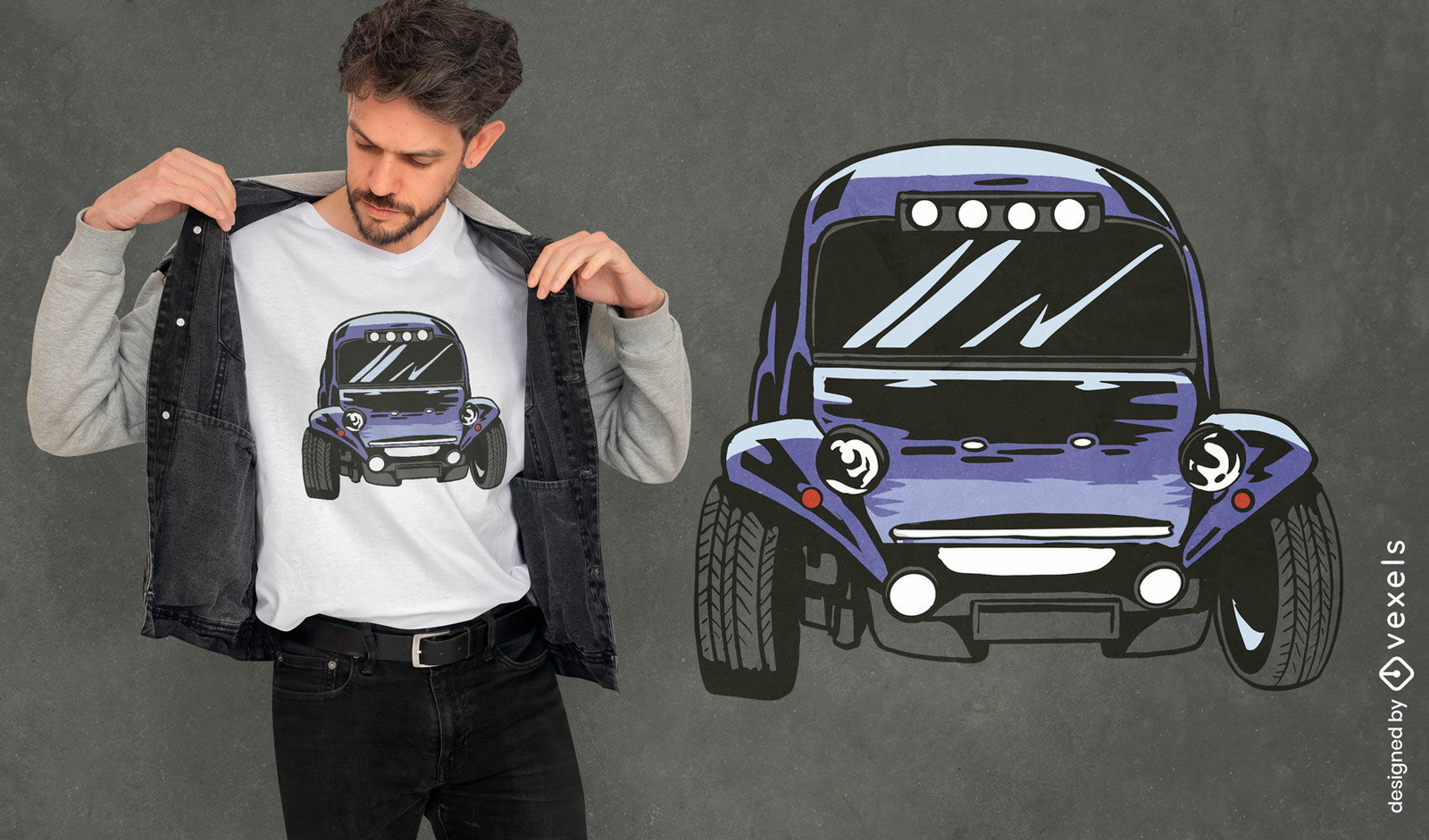 Diseño de camiseta de buggie azul.