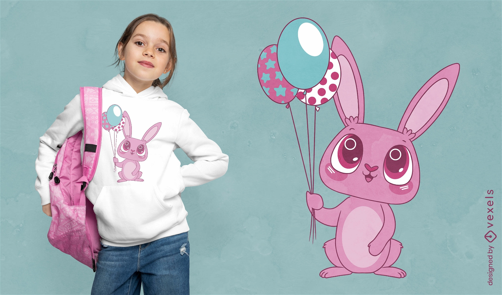 Cute bunny with balloons t-shirt design