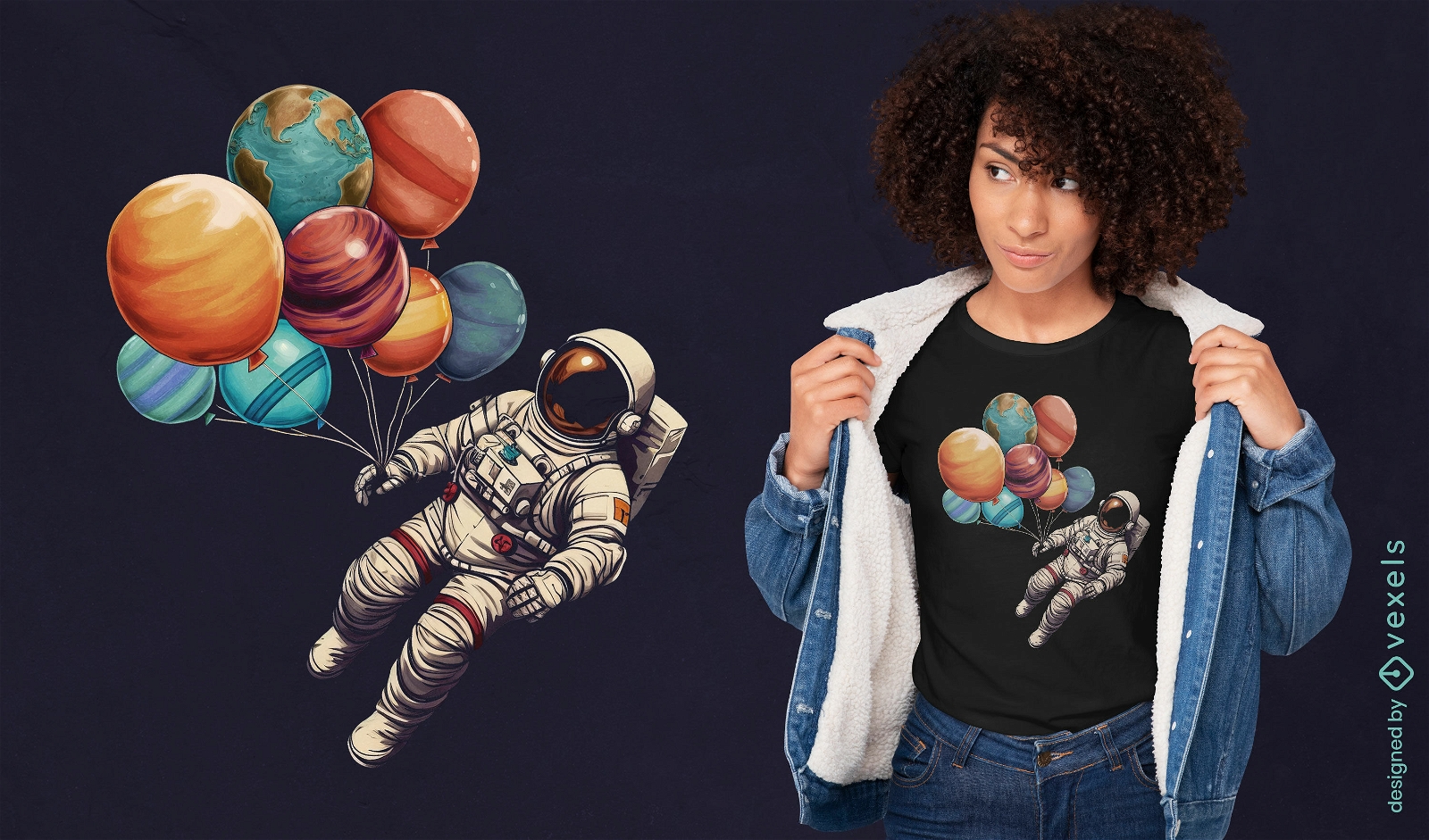 Dise?o de camiseta de astronauta con globos.