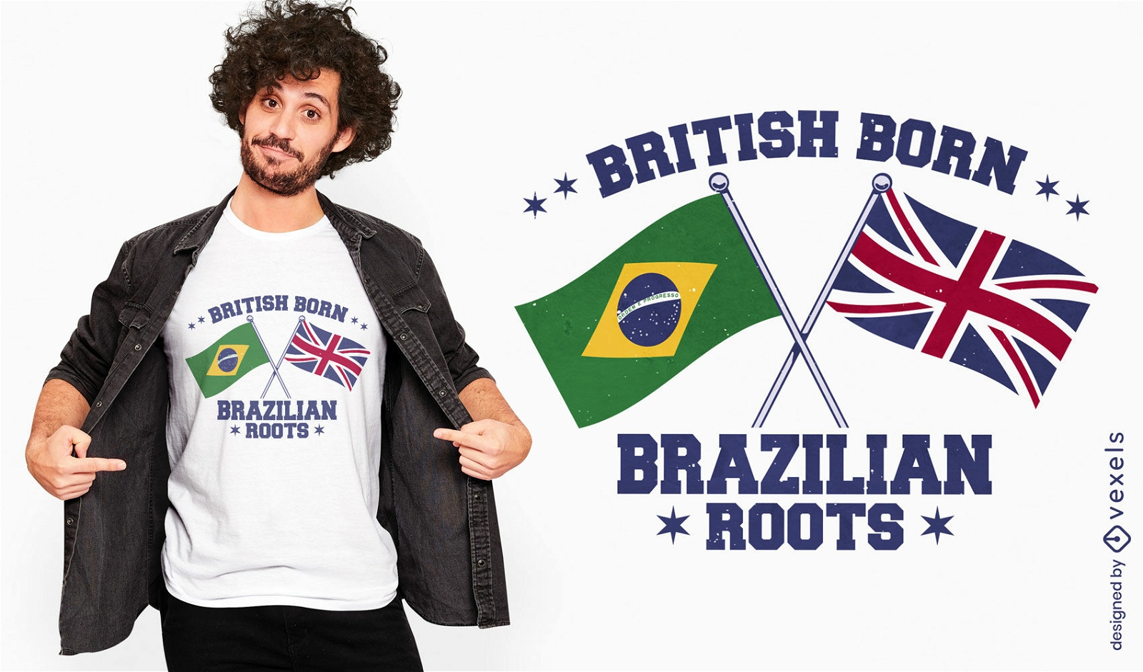 Design de camiseta de raiz brasileira nascida na Inglaterra