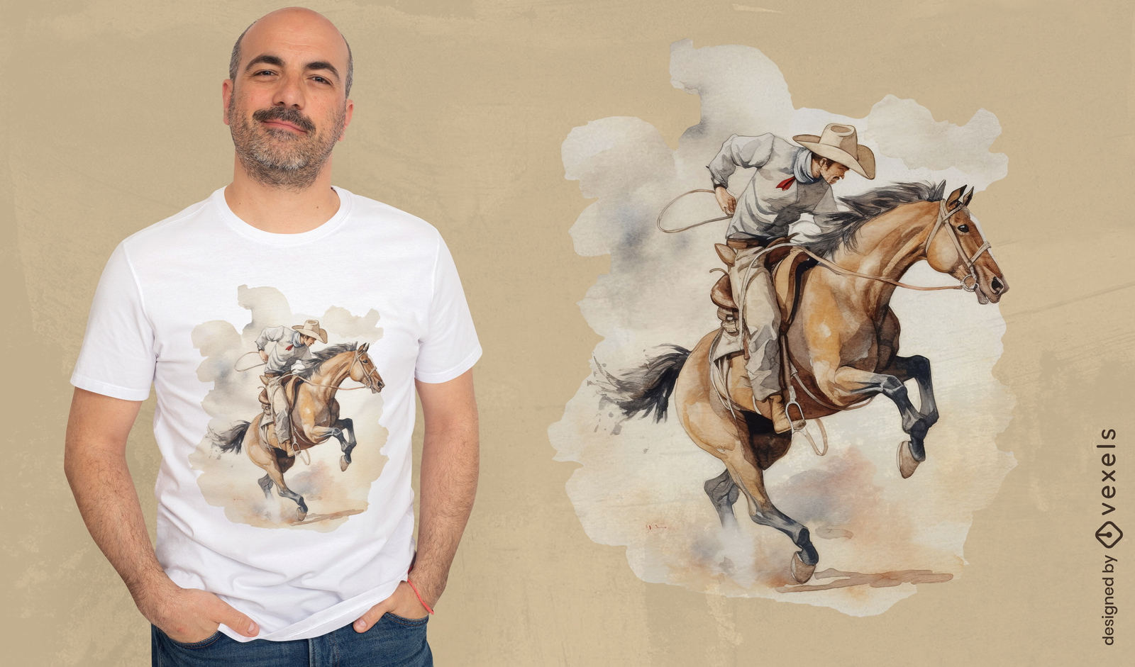 Diseño de camiseta vaquero montando a caballo