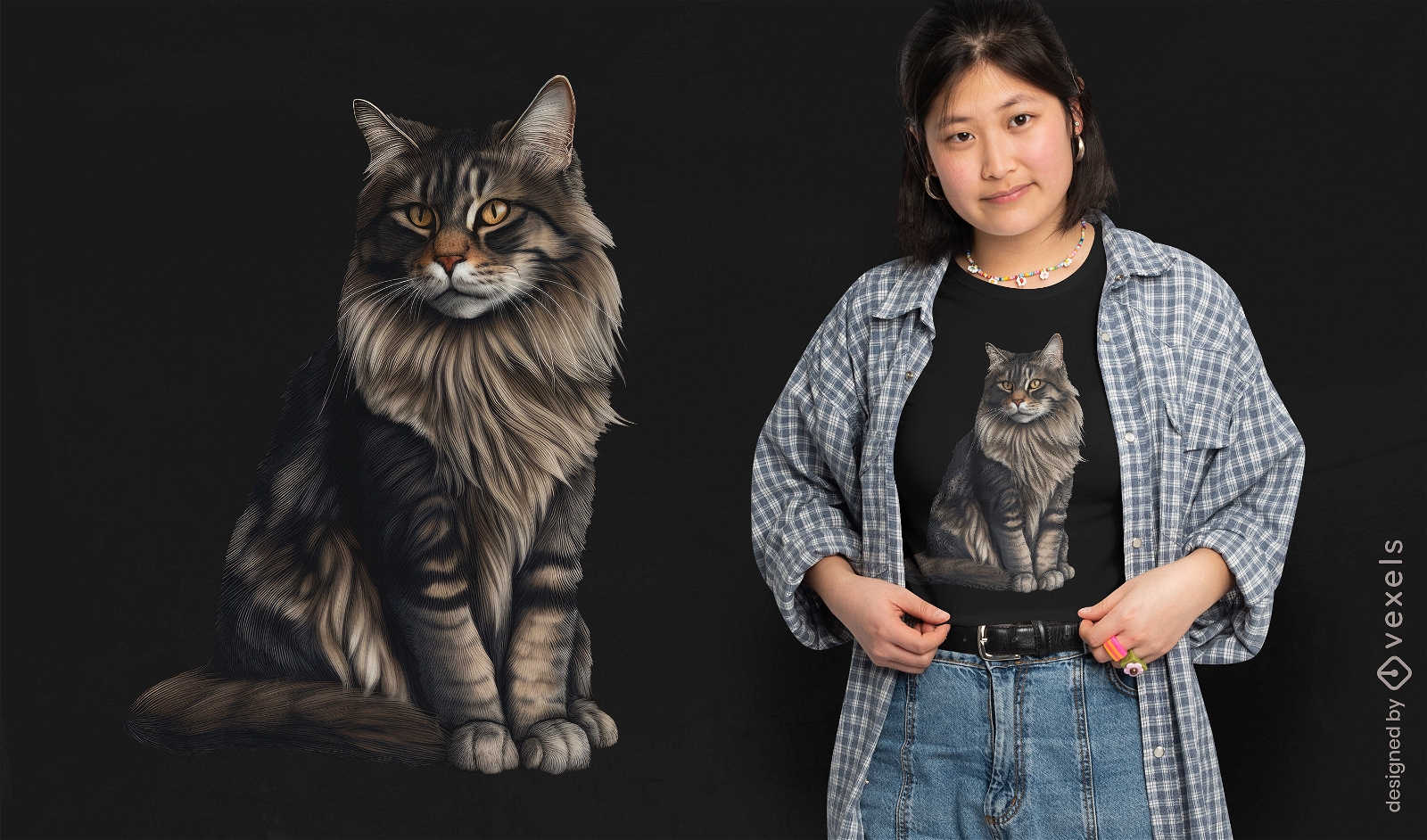 Dise?o de camiseta animal gato gris realista