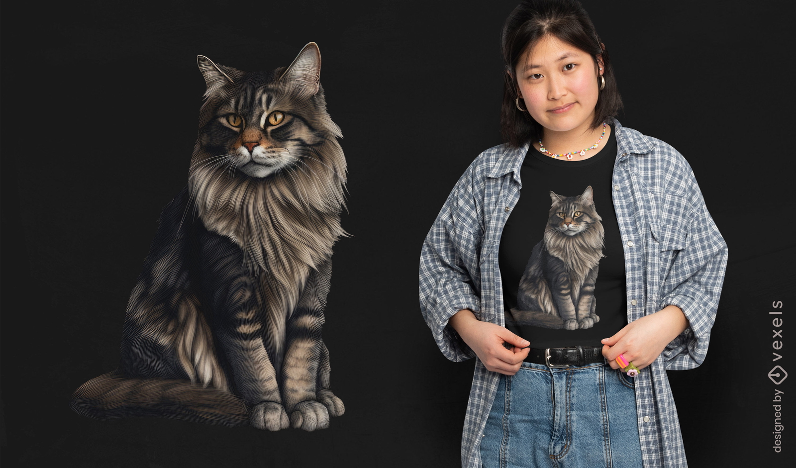 Diseño de camiseta animal gato gris realista