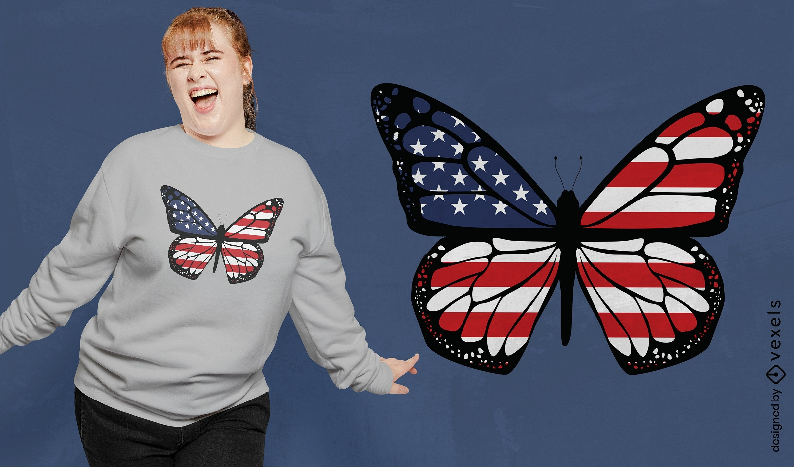 Diseño de camiseta de mariposa patriótica.