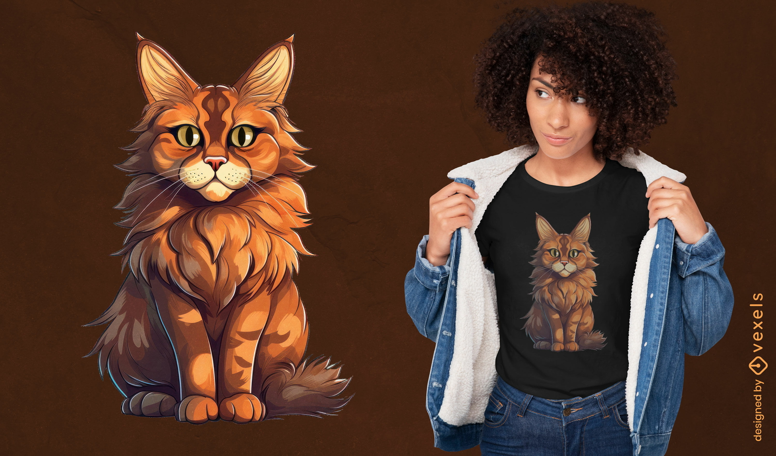 Diseño de camiseta de gato Maine Coon mirando fijamente.