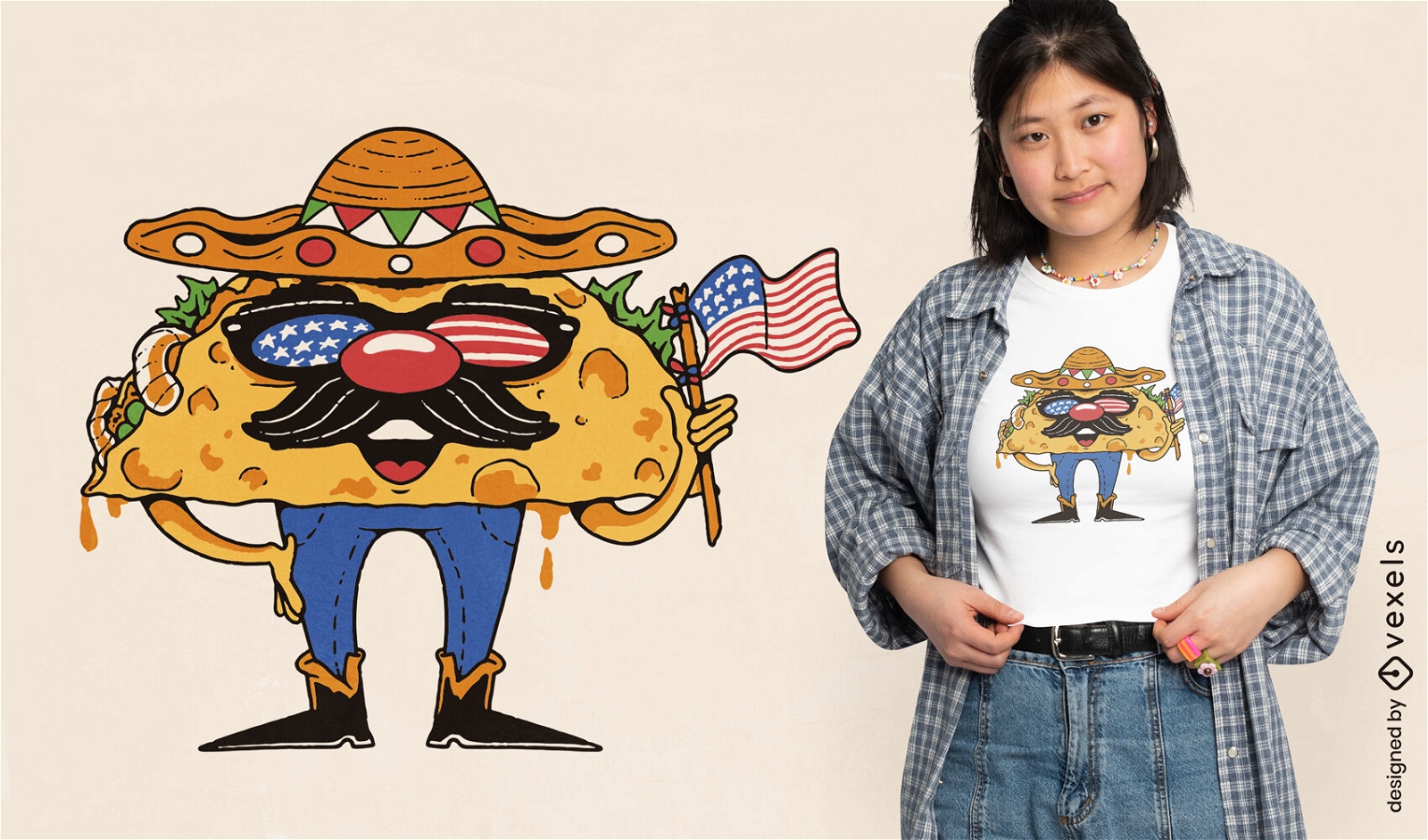 Design de camiseta de desenho animado de taco americano
