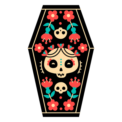 Diseño de ataúd con calavera de azúcar floral colorido Diseño PNG
