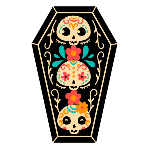 Diseño de ataúd con calavera de azúcar de colores Diseño PNG