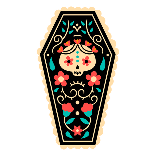 Diseño colorido de ataúd del Día de los Muertos Diseño PNG