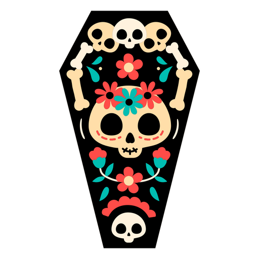 Colorful dia de los muertos coffin design PNG Design