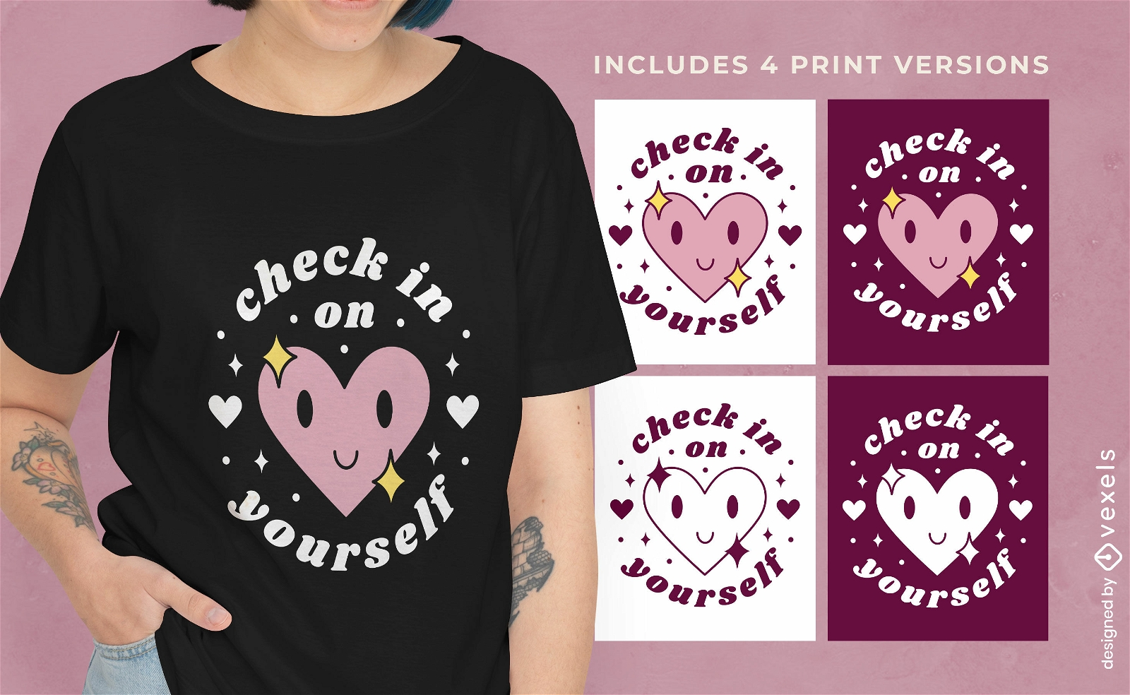 Check in on yourself quote t-shirt design multiple versions