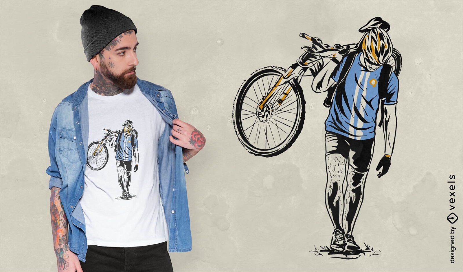 Cyclist carrying his bike t-shirt design