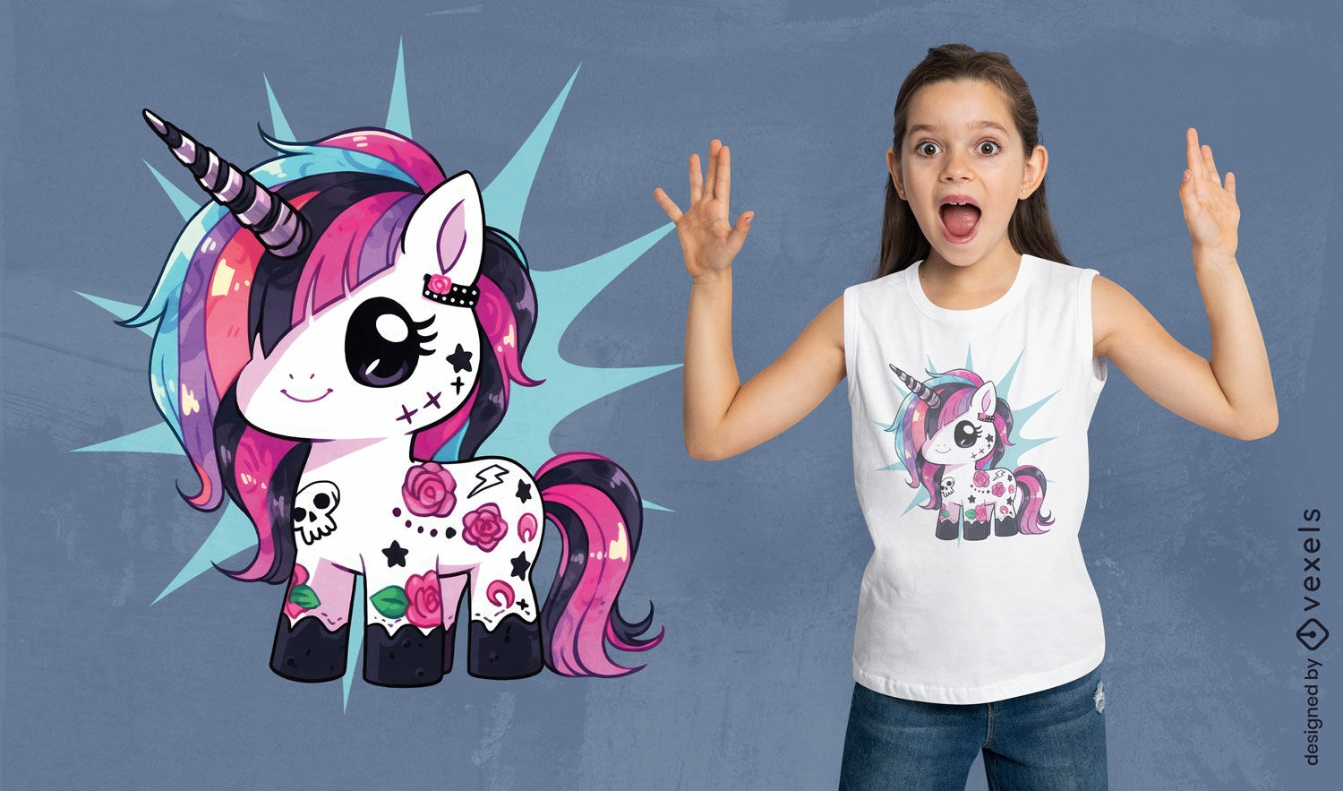 Adorable diseño de camiseta de unicornio punk.