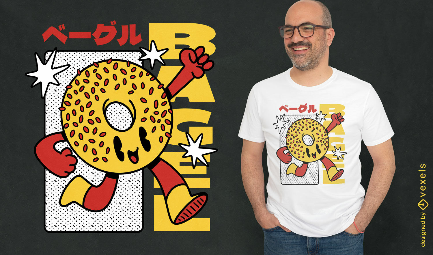 Diseño de camiseta de bagel animado.