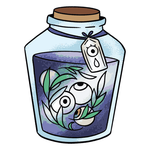 Ausgefallenes Glasdesign mit Augen und Blättern PNG-Design