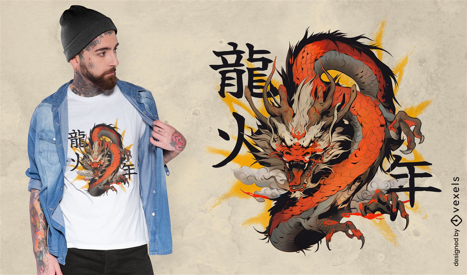 Potente diseño de camiseta de dragón chino.