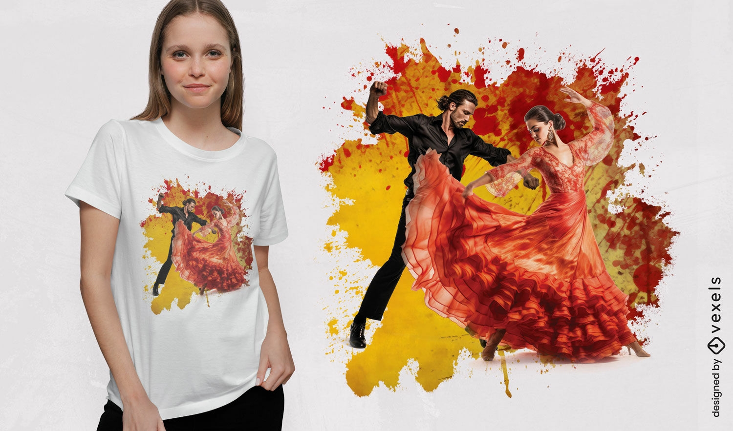 Diseño de camiseta de baile flamenco.