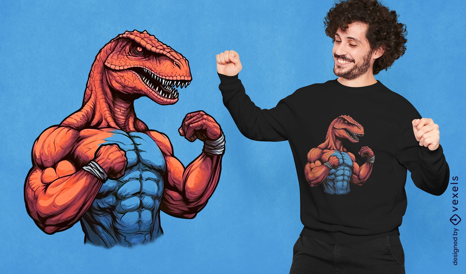 Diseño de camiseta de velociraptor musculoso.