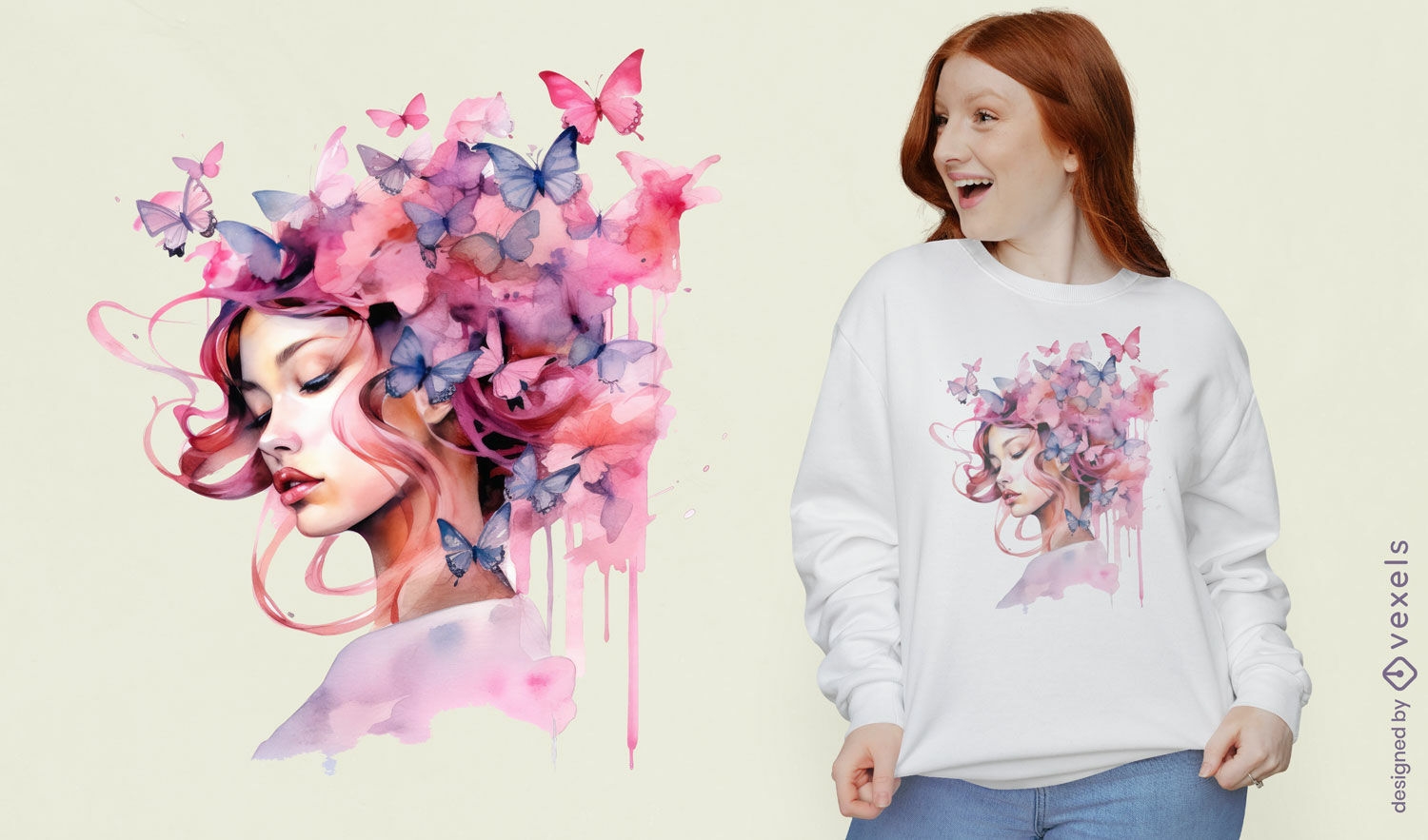 Frau mit Schmetterlings-T-Shirt-Design