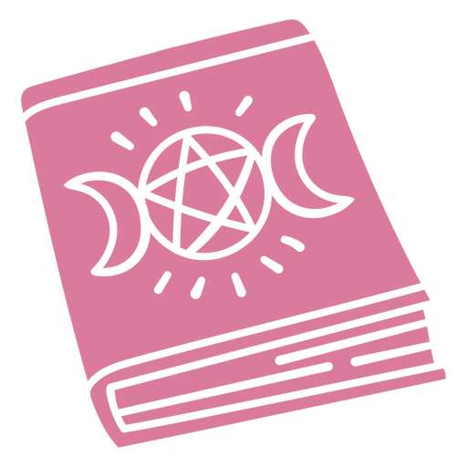 Diseño de libro de brujería con símbolos de pentagrama y luna. Diseño PNG