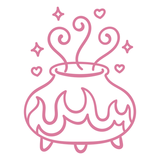 Pink cauldron with flames and stars PNG Design